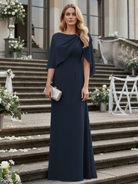 Sheath/Column Scoop Neck Floor-Length Mother of the Bride Dresses with Asymmetical Cape