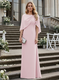 Sheath/Column Scoop Neck Floor-Length Mother of the Bride Dresses with Asymmetical Cape