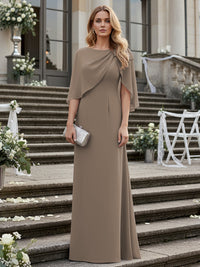 Sheath/Column Scoop Neck Floor-Length Mother of the Bride Dresses with Asymmetical Cape