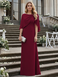 Sheath/Column Scoop Neck Floor-Length Mother of the Bride Dresses with Asymmetical Cape