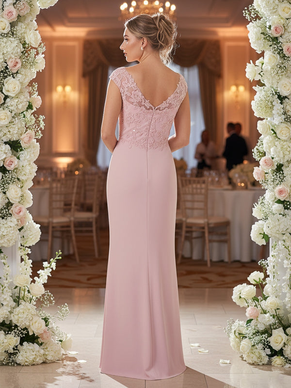 A-Line/Princess V Neck Lace Applique Floor-Length Mother of the Bride Dresses with Ruffle