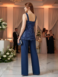 3 Pieces Chiffon Appliques 3/4 Sleeves Mother of the Bride or Groom Pantsuits with Jacket