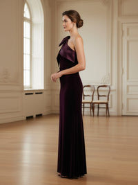 Sheath/Column One Shoulder Velvet Floor-Length Formal Mother of the Bride Dresses with Bow