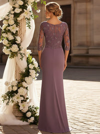 Sheath/Column V Neck 3/4 Sleeves Floor-Length Mother of the Bride Dresses with Lace Applique