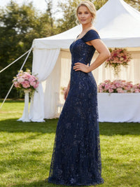 A-Line/Princess Short Sleeves Sequin Floor-Length Mother of the Bride Dresses