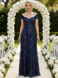 A-Line/Princess Short Sleeves Sequin Floor-Length Mother of the Bride Dresses