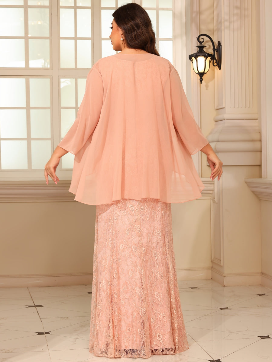 Sheath/Column Lace Appliques Two-Piece Floor-Length Mother of the Bride Dresses with Jacket