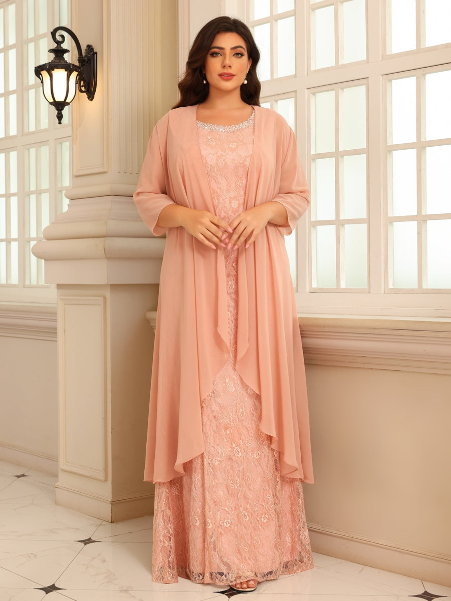 Sheath/Column Lace Appliques Two-Piece Floor-Length Mother of the Bride Dresses with Long Jacket