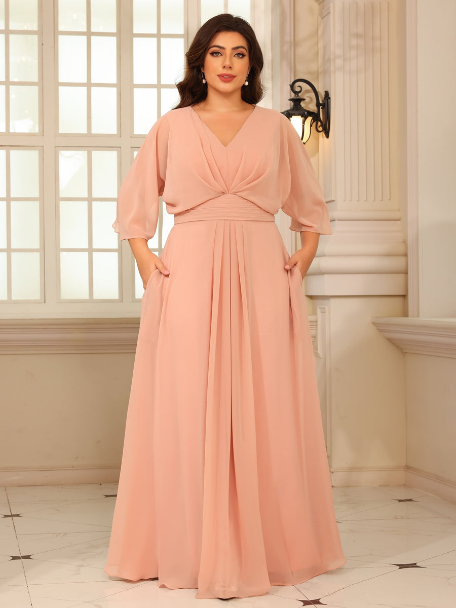 A-Line/Princess V-Neck Floor-Length Mother of the Bride Dresses with Pleats