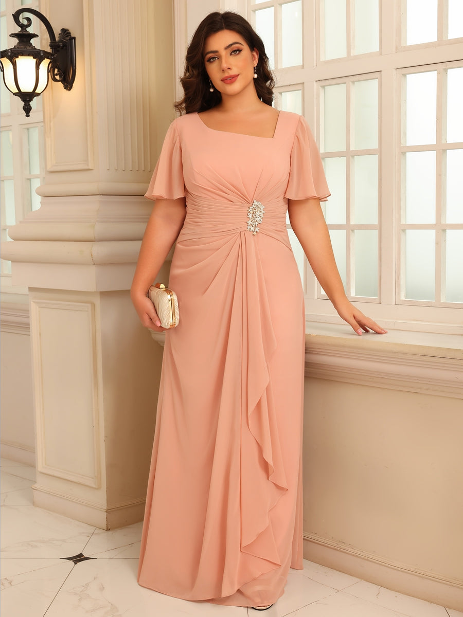 A-Line/Princess Short Sleeves Floor-Length Mother of the Bride Dresses with Pleats