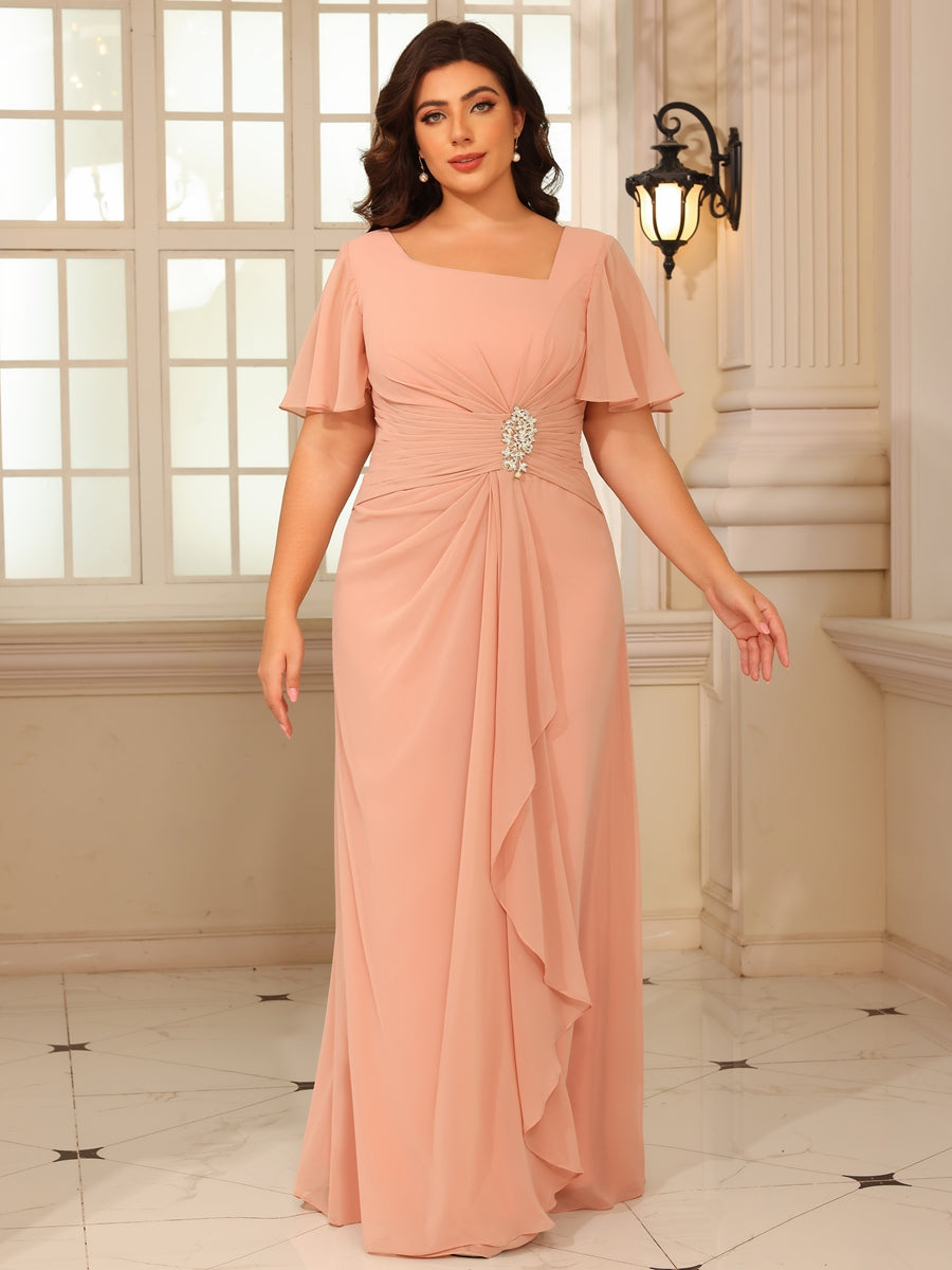A-Line/Princess Short Sleeves Floor-Length Mother of the Bride Dresses with Pleats