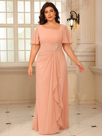 A-Line/Princess Short Sleeves Floor-Length Mother of the Bride Dresses with Pleats