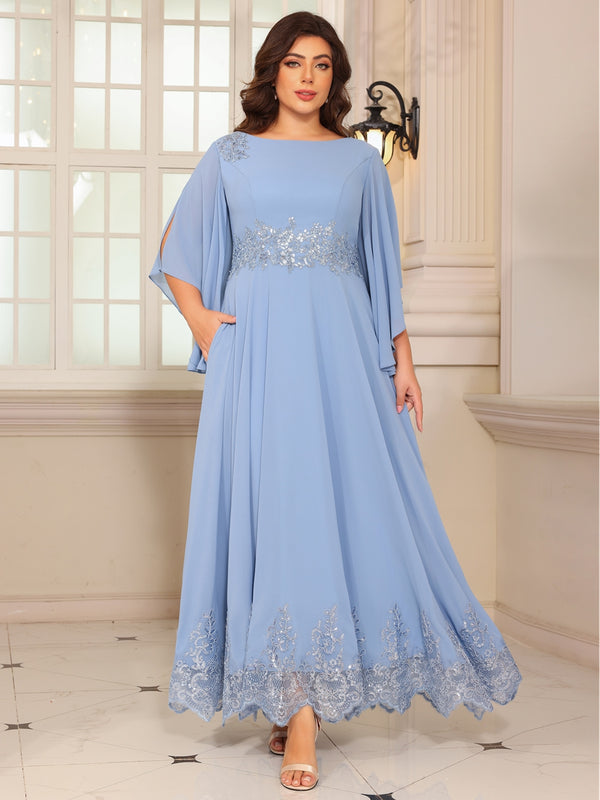 A-Line/Princess Scoop-Neck Long Mother of the Bride Dresses with Lace Appliques