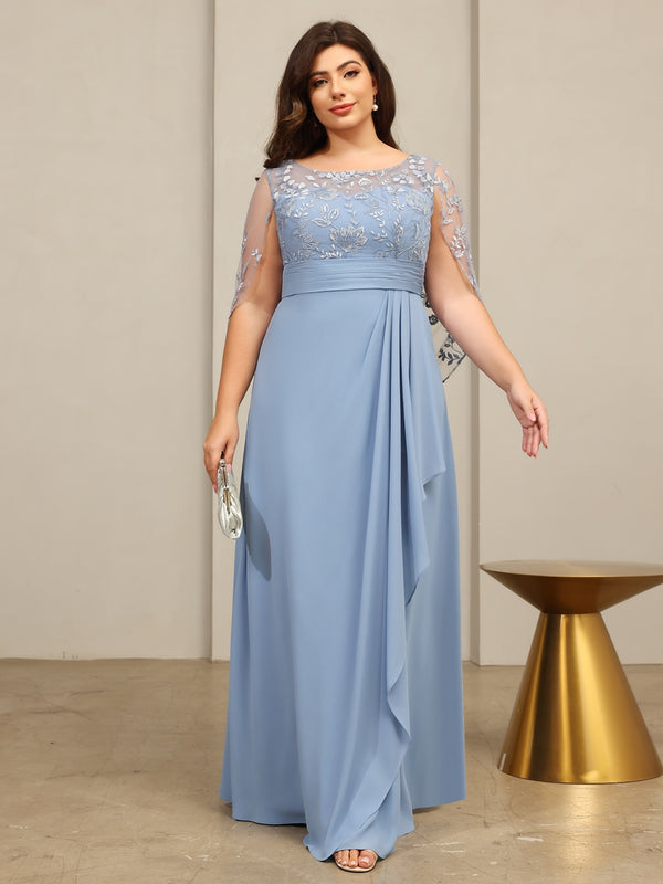 A-Line/Princess Scoop Neck Sleeveless Lace Appliques Floor-Length Mother of the Bride Dresses with Ruffles