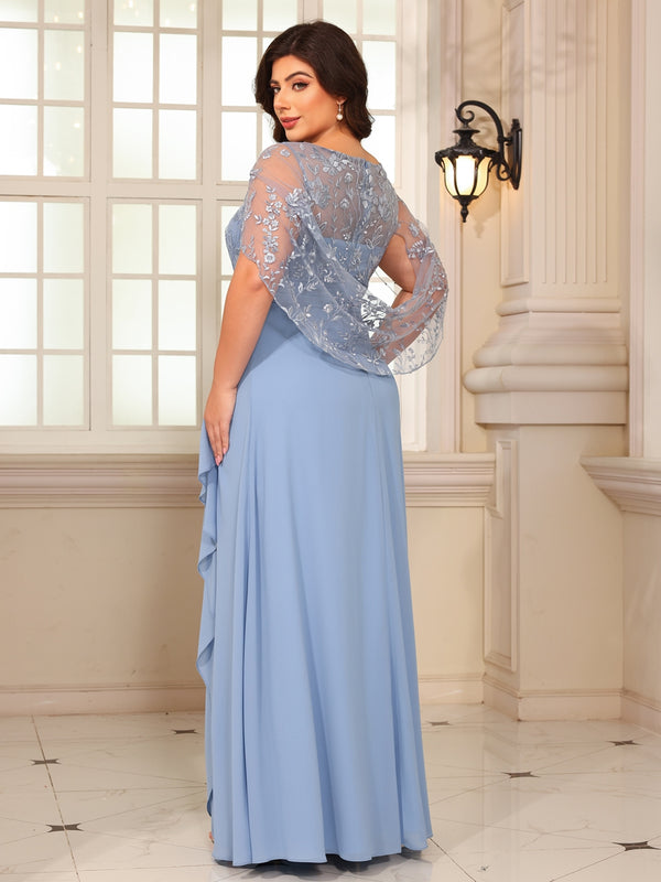 A-Line/Princess Scoop Neck Sleeveless Lace Appliques Floor-Length Mother of the Bride Dresses with Ruffles
