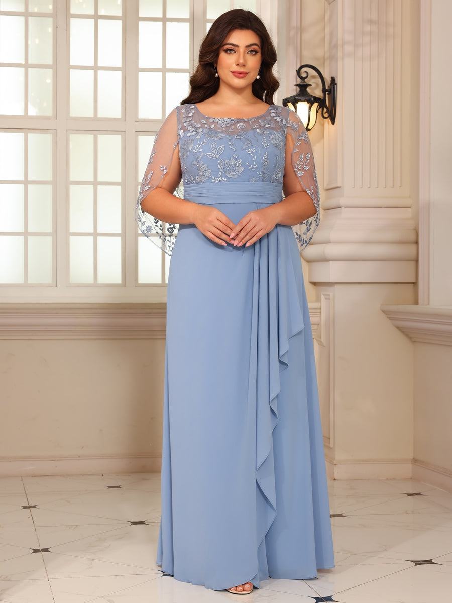 A-Line/Princess Scoop Neck Sleeveless Lace Appliques Floor-Length Mother of the Bride Dresses with Ruffles