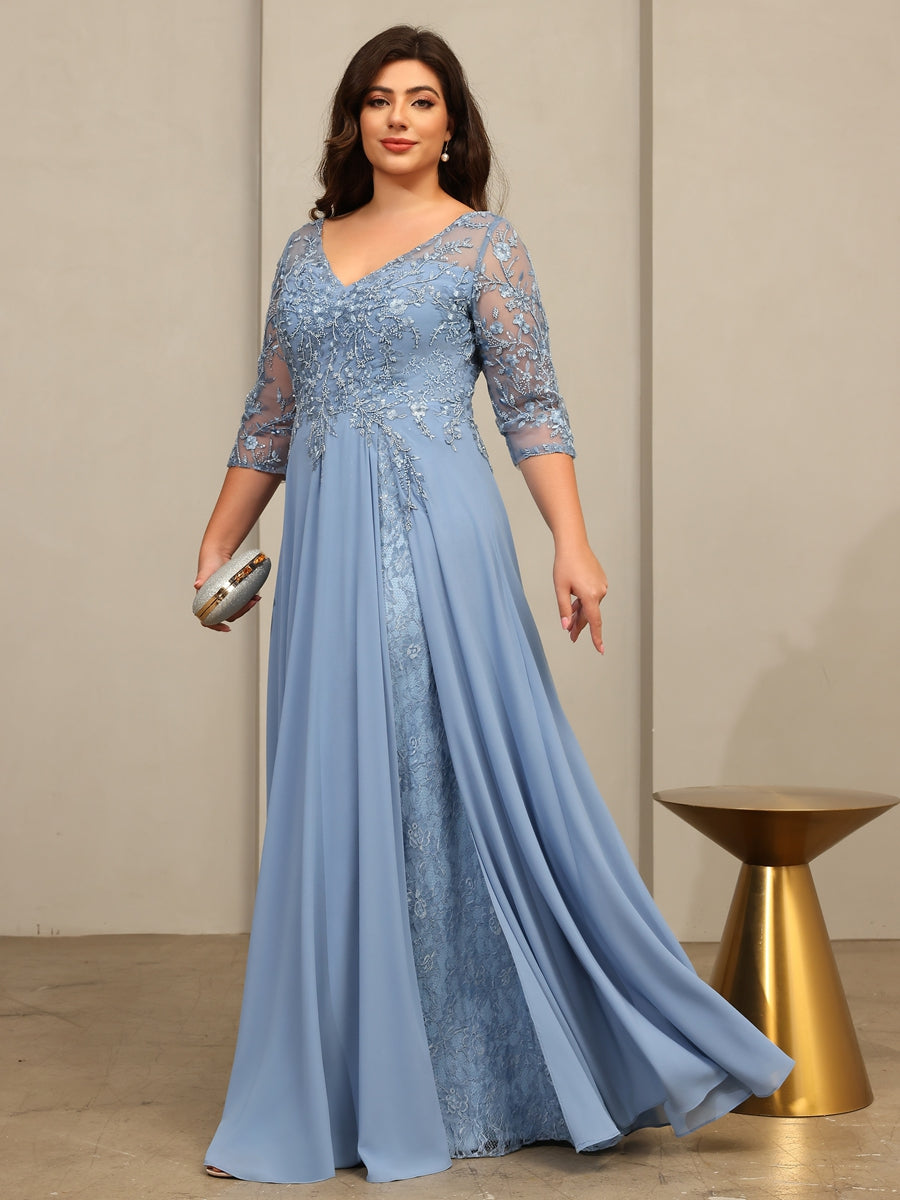 A-Line/Princess V-Neck Floor-Length Mother of the Bride Dresses with Lace Appliques