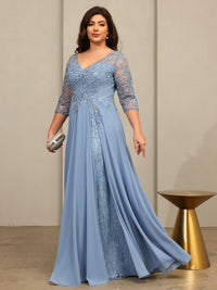A-Line/Princess V-Neck Floor-Length Mother of the Bride Dresses with Lace Appliques