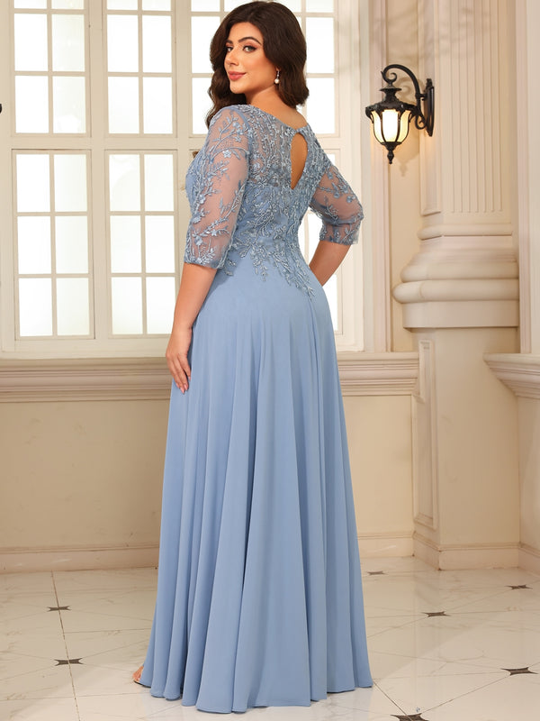 A-Line/Princess V-Neck Floor-Length Mother of the Bride Dresses with Lace Appliques