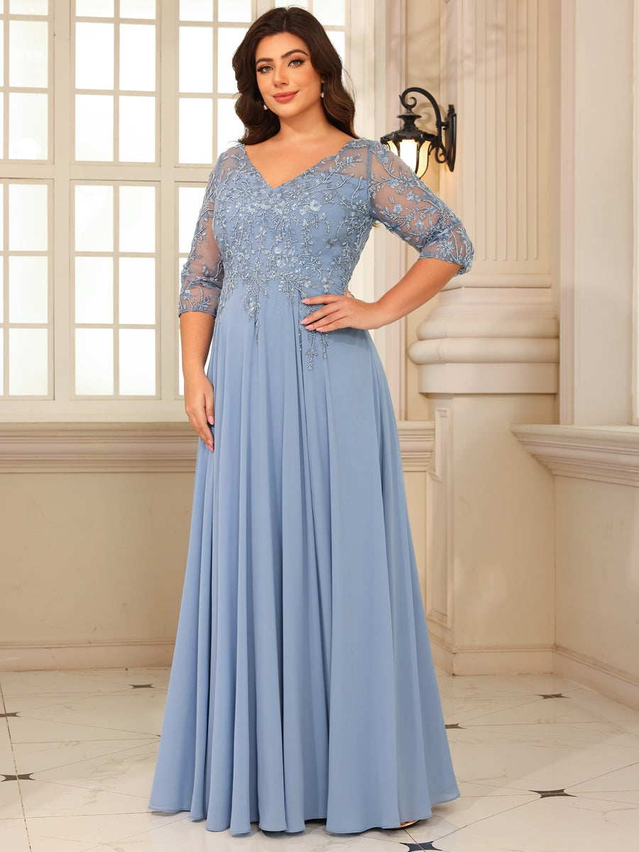 A-Line/Princess V-Neck Floor-Length Mother of the Bride Dresses with Lace Appliques