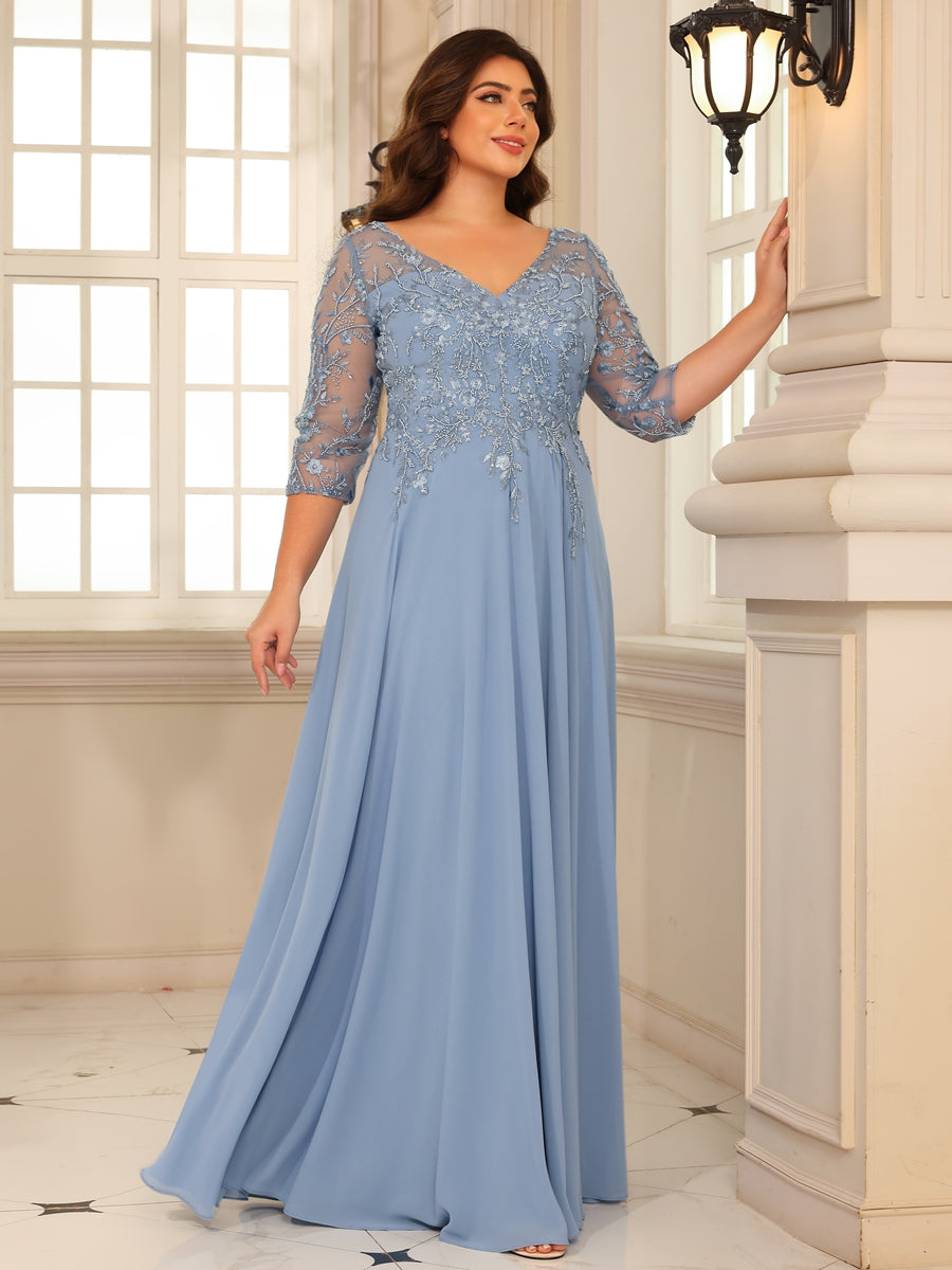 A-Line/Princess V-Neck Floor-Length Mother of the Bride Dresses with Lace Appliques