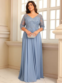 A-Line/Princess V-Neck Floor-Length Mother of the Bride Dresses with Lace Appliques
