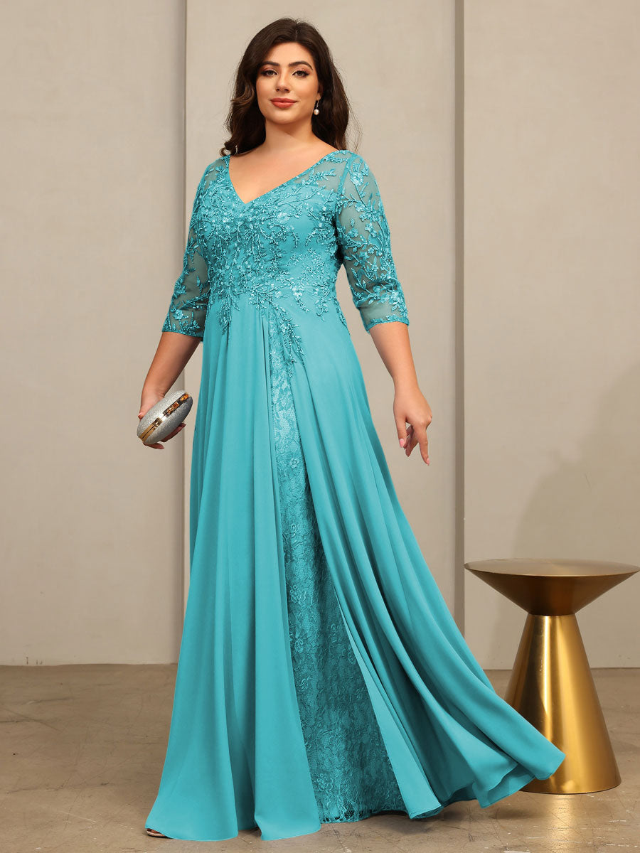 A-Line/Princess V-Neck Floor-Length Mother of the Bride Dresses with Lace Appliques