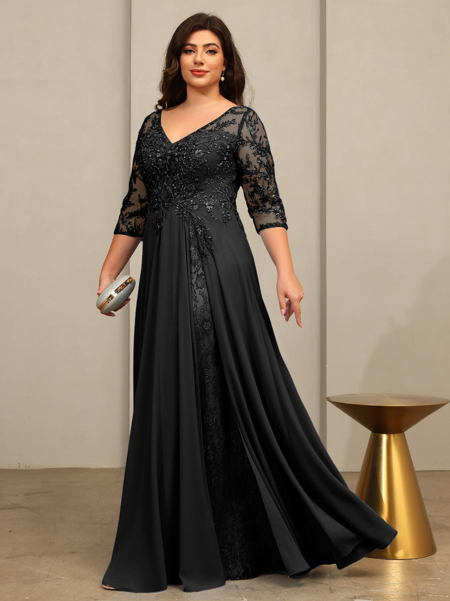 A-Line/Princess V-Neck Floor-Length Mother of the Bride Dresses with Lace Appliques
