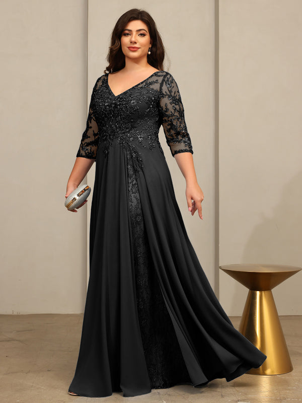 A-Line/Princess V-Neck Floor-Length Mother of the Bride Dresses with Lace Appliques