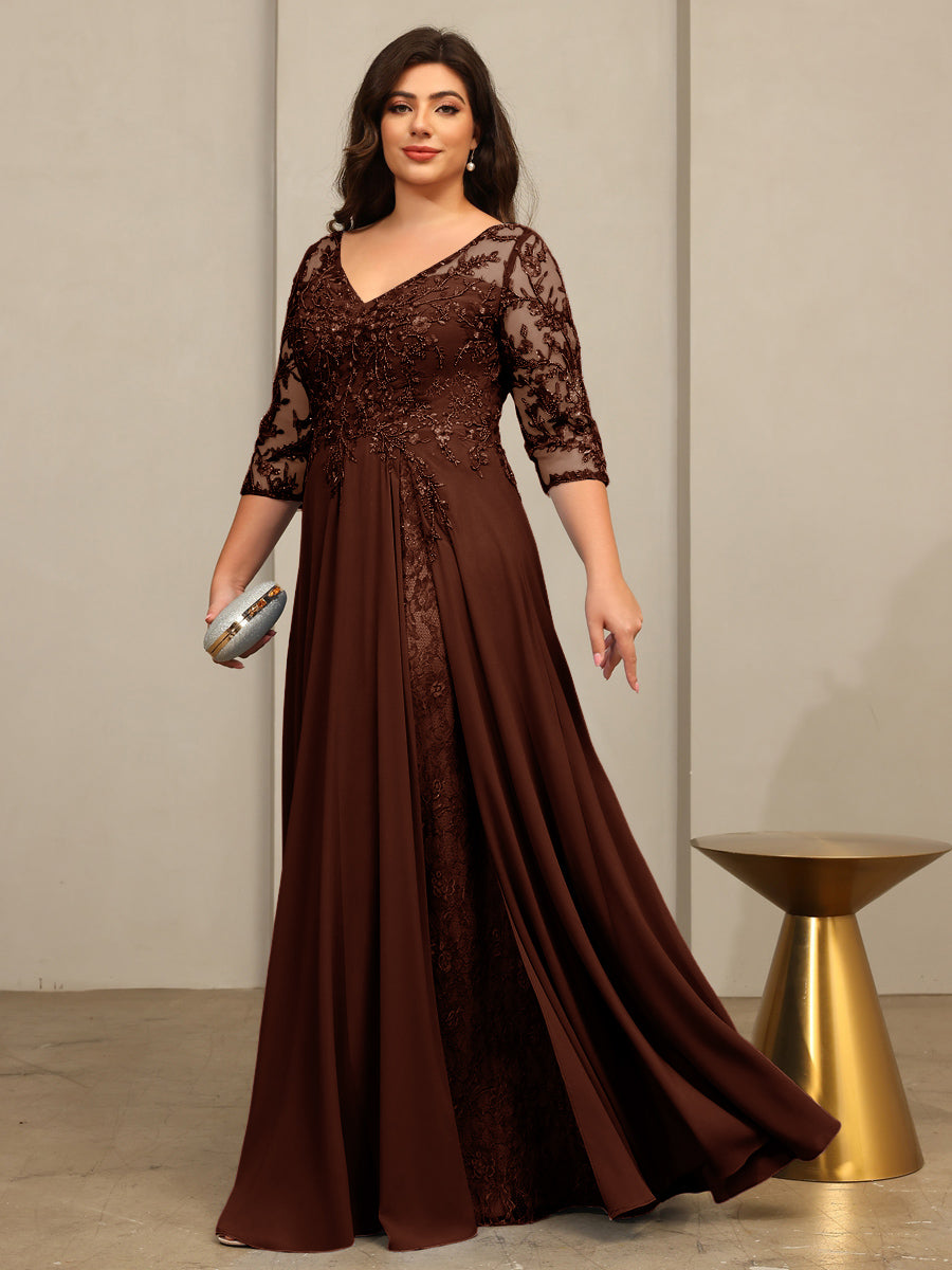 A-Line/Princess V-Neck Floor-Length Mother of the Bride Dresses with Lace Appliques