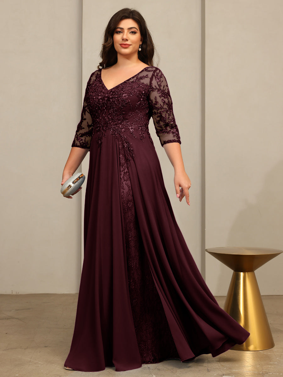 A-Line/Princess V-Neck Floor-Length Mother of the Bride Dresses with Lace Appliques