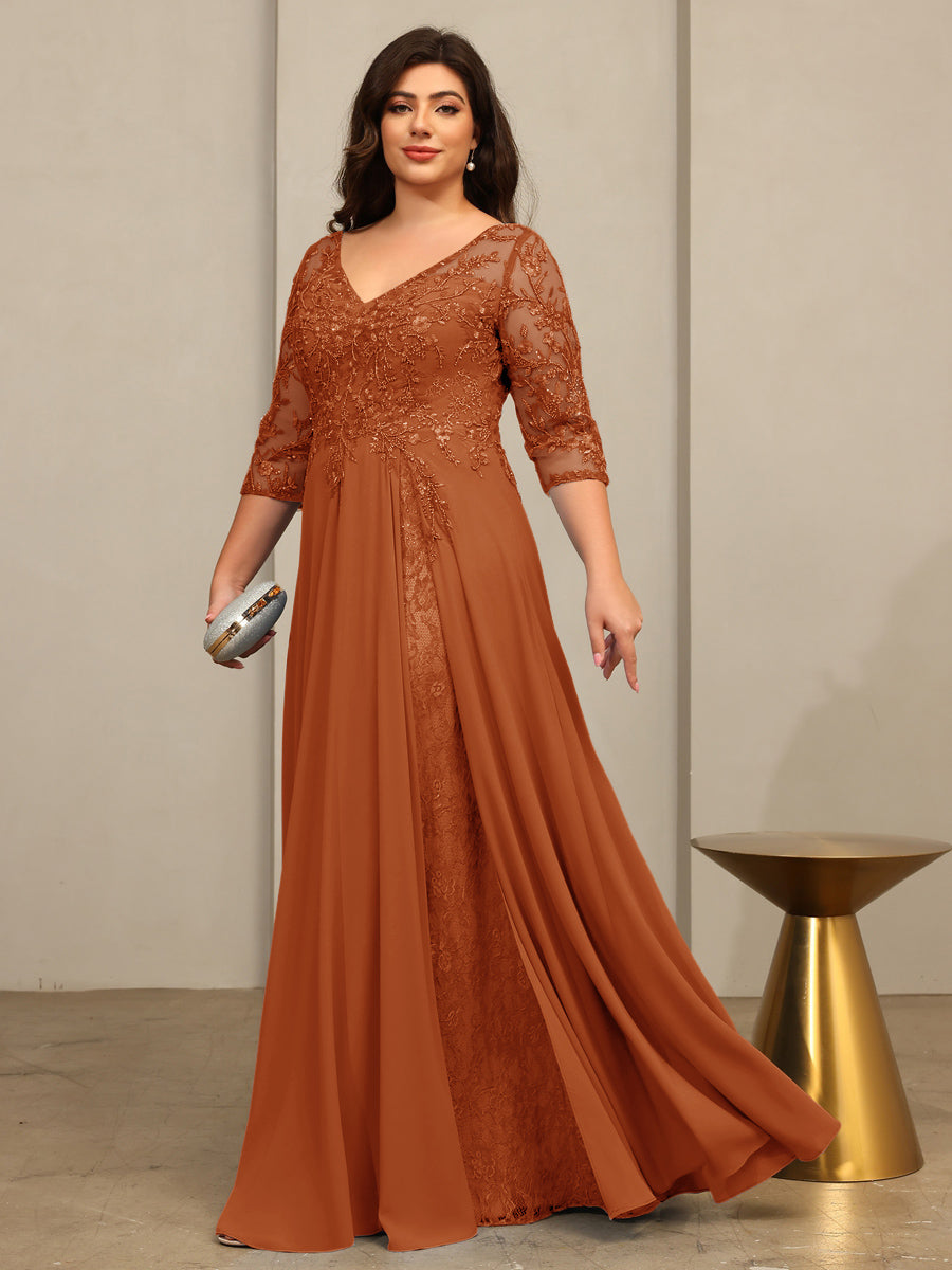 A-Line/Princess V-Neck Floor-Length Mother of the Bride Dresses with Lace Appliques