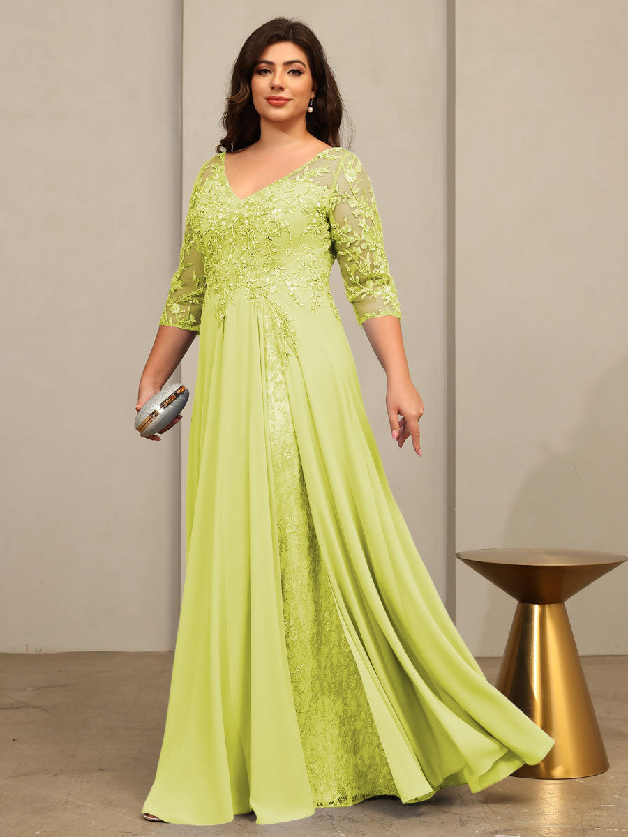 A-Line/Princess V-Neck Floor-Length Mother of the Bride Dresses with Lace Appliques