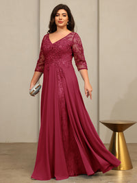 A-Line/Princess V-Neck Floor-Length Mother of the Bride Dresses with Lace Appliques