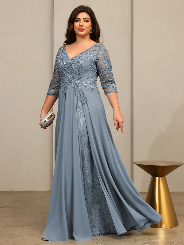 A-Line/Princess V-Neck Floor-Length Mother of the Bride Dresses with Lace Appliques
