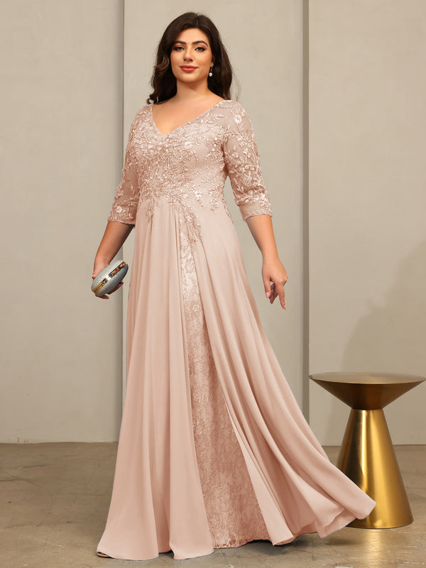 A-Line/Princess V-Neck Floor-Length Mother of the Bride Dresses with Lace Appliques