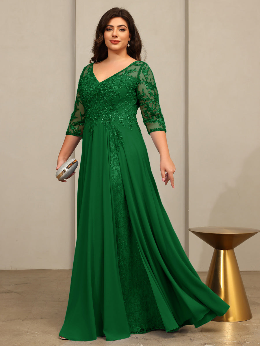 A-Line/Princess V-Neck Floor-Length Mother of the Bride Dresses with Lace Appliques