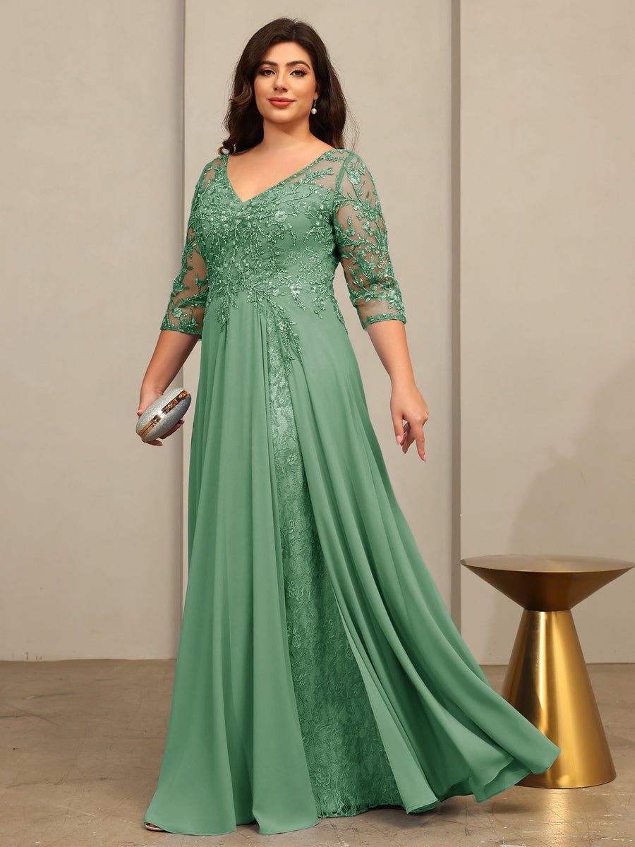 A-Line/Princess V-Neck Floor-Length Mother of the Bride Dresses with Lace Appliques