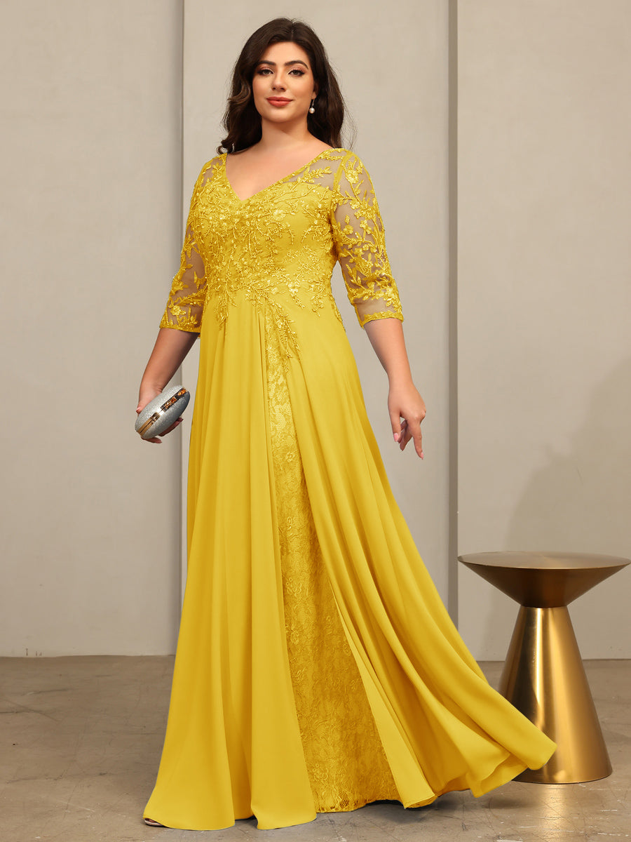 A-Line/Princess V-Neck Floor-Length Mother of the Bride Dresses with Lace Appliques