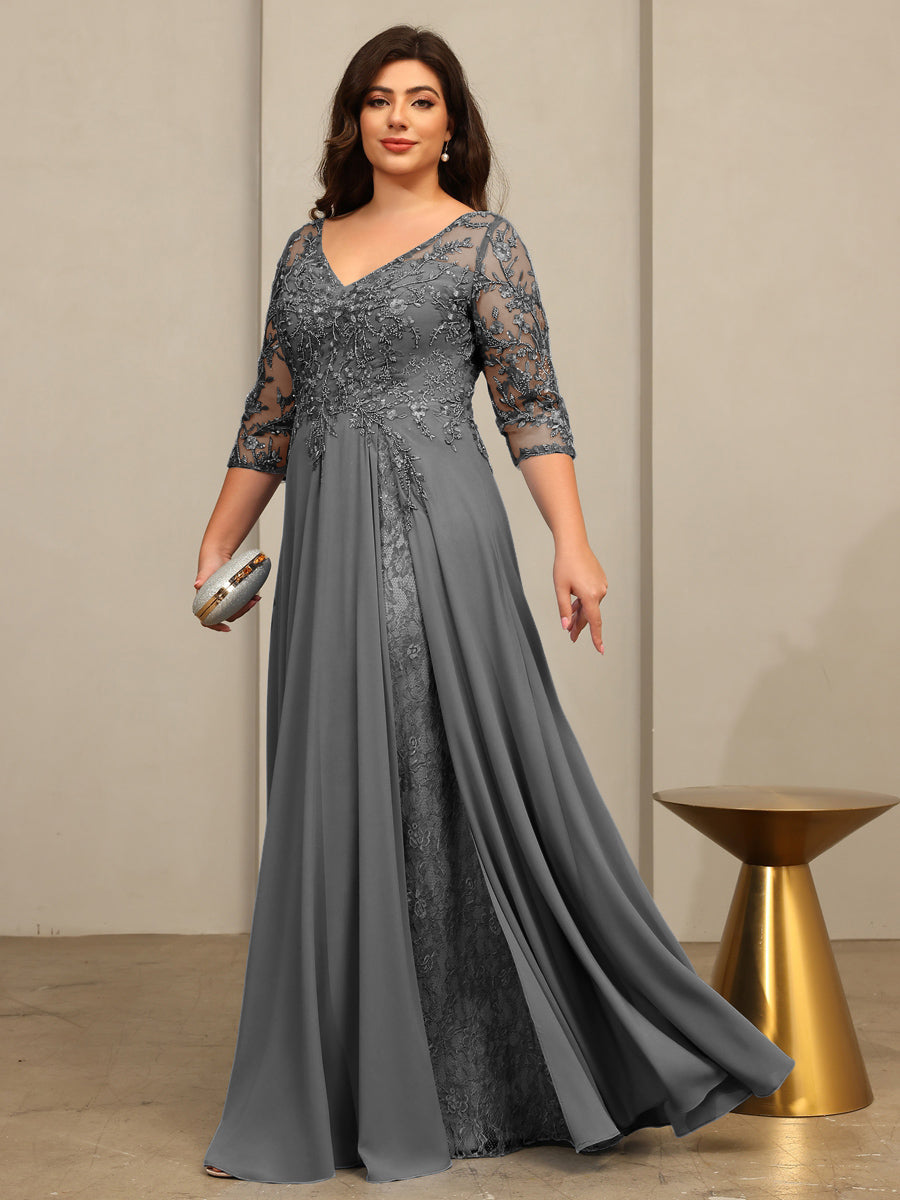 A-Line/Princess V-Neck Floor-Length Mother of the Bride Dresses with Lace Appliques