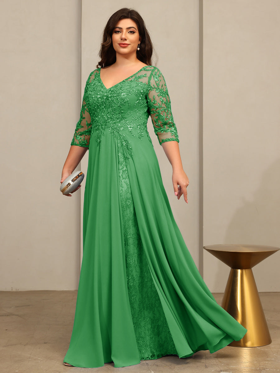 A-Line/Princess V-Neck Floor-Length Mother of the Bride Dresses with Lace Appliques
