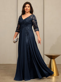 A-Line/Princess V-Neck Floor-Length Mother of the Bride Dresses with Lace Appliques