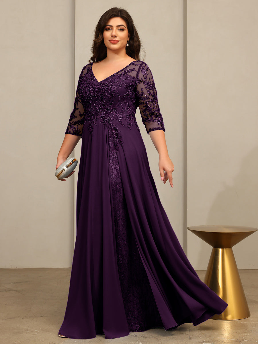 A-Line/Princess V-Neck Floor-Length Mother of the Bride Dresses with Lace Appliques