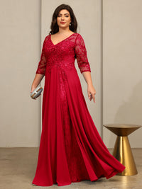 A-Line/Princess V-Neck Floor-Length Mother of the Bride Dresses with Lace Appliques