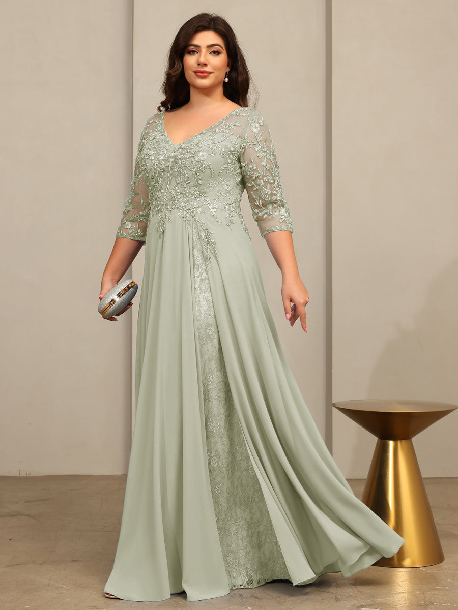 A-Line/Princess V-Neck Floor-Length Mother of the Bride Dresses with Lace Appliques
