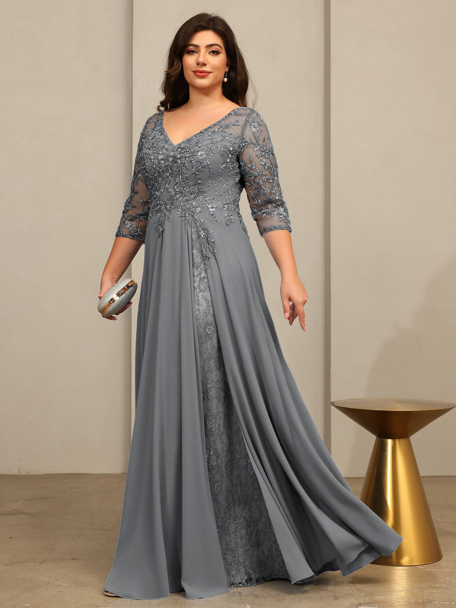 A-Line/Princess V-Neck Floor-Length Mother of the Bride Dresses with Lace Appliques