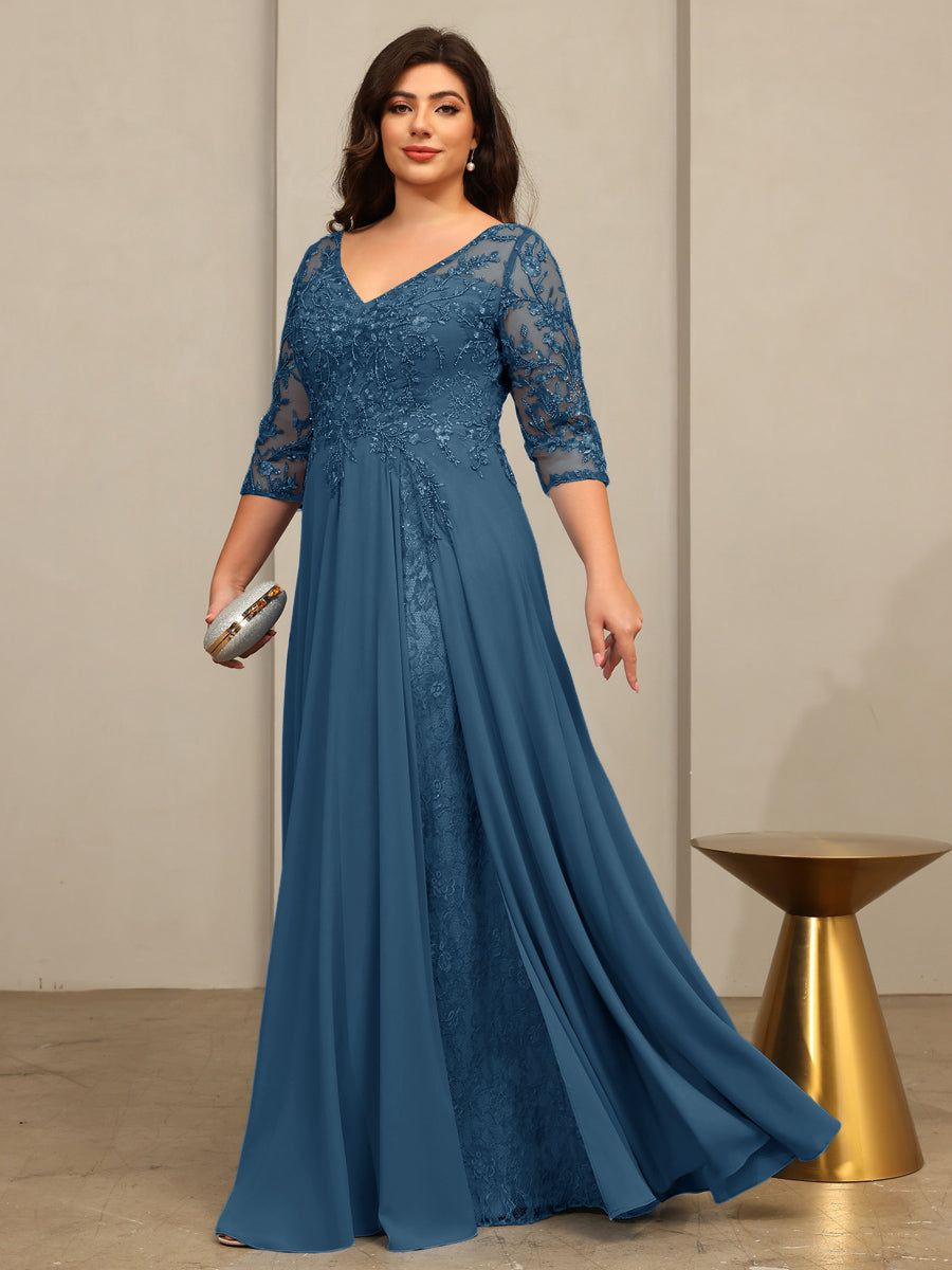 A-Line/Princess V-Neck Floor-Length Mother of the Bride Dresses with Lace Appliques