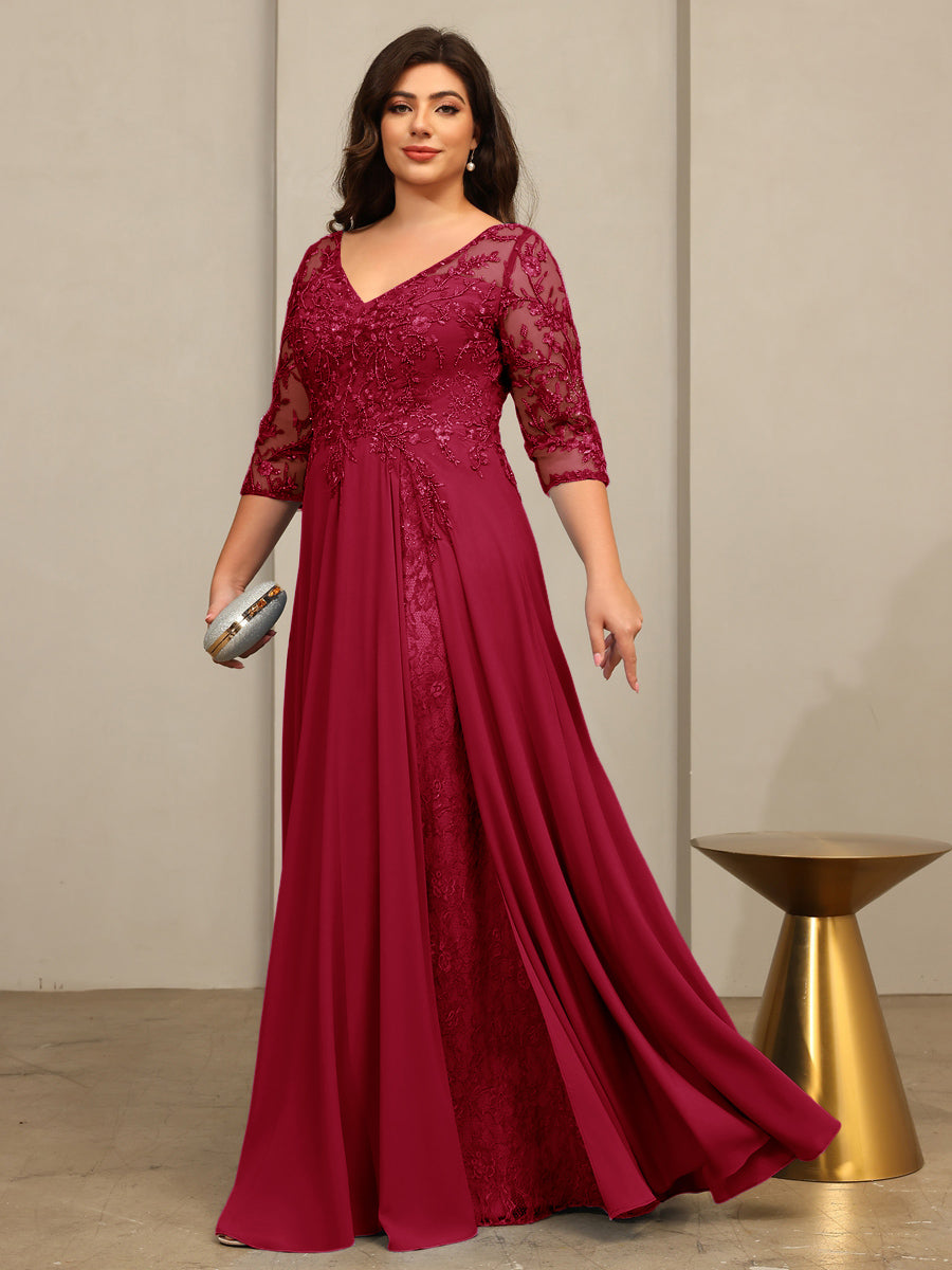 A-Line/Princess V-Neck Floor-Length Mother of the Bride Dresses with Lace Appliques
