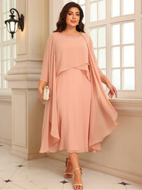 A-Line/Princess Scoop Neck Two-piece Tea-Length Mother of the Bride Dresses with Ruffles