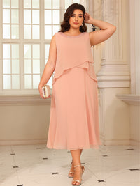 A-Line/Princess Scoop Neck Two-piece Tea-Length Mother of the Bride Dresses with Ruffles